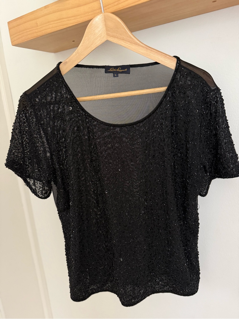 Luisa Spagnoli  Black Beaded Short Sleeve Top